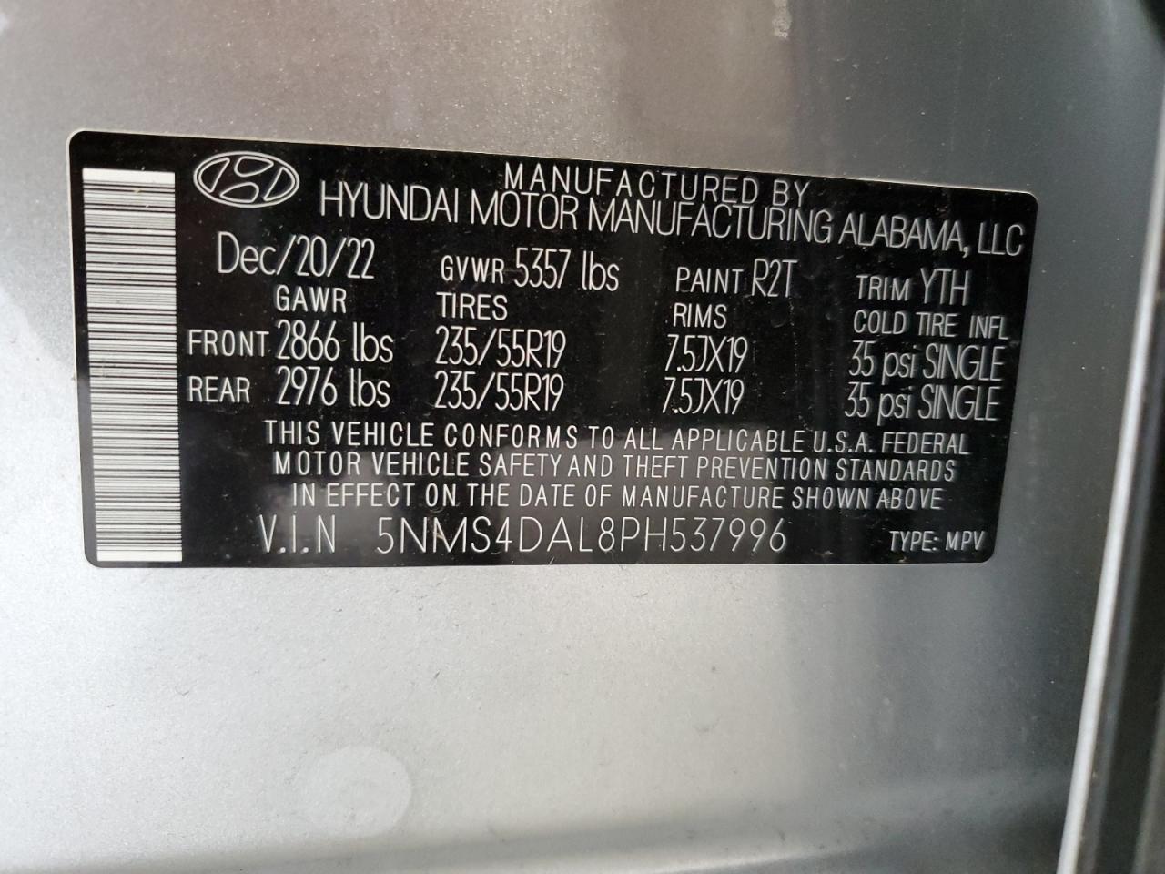 5NMS4DAL8PH537996 2023 Hyundai Santa Fe Limited