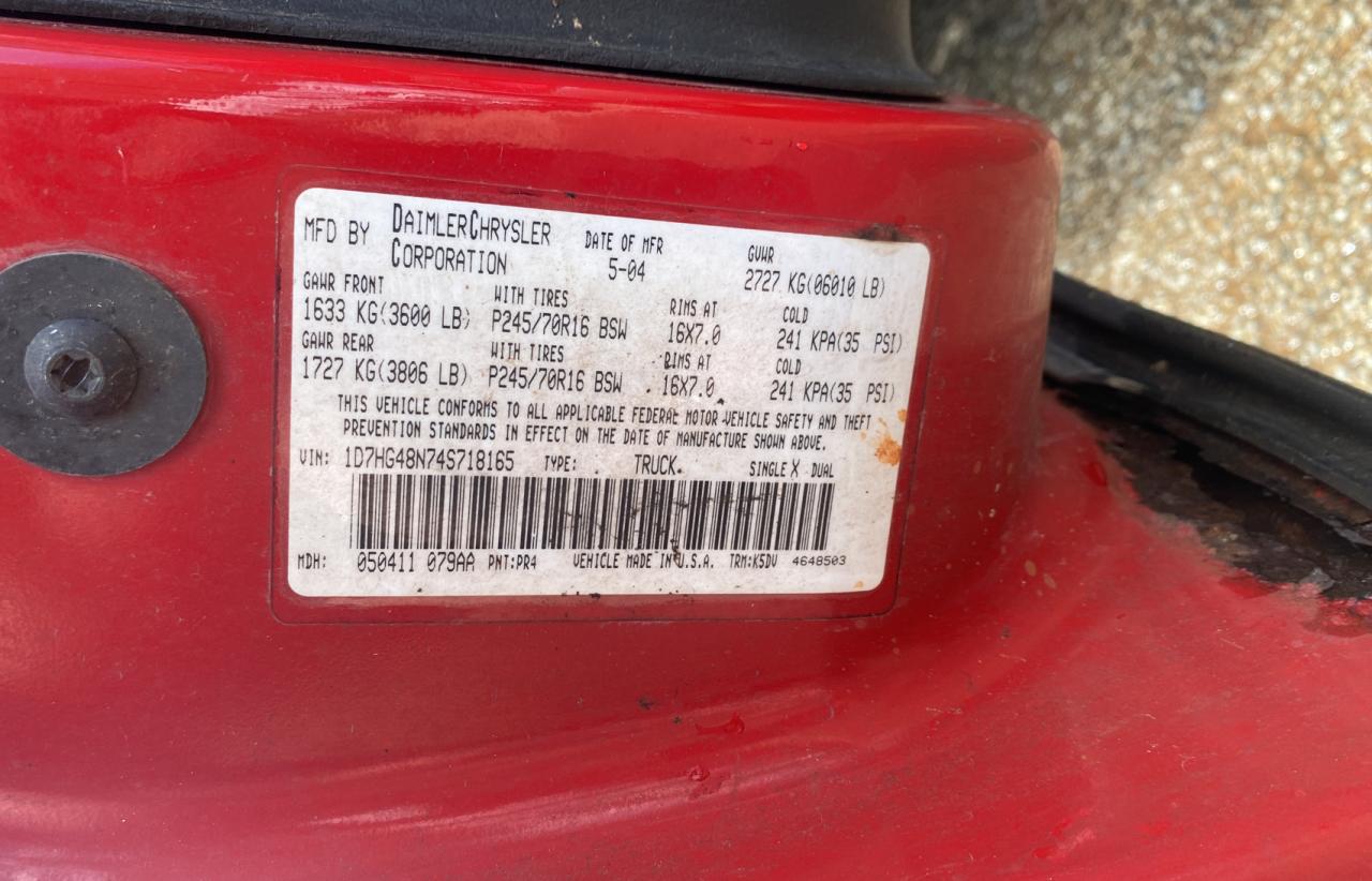 1D7HG48N74S718165 2004 Dodge Dakota Quad Slt