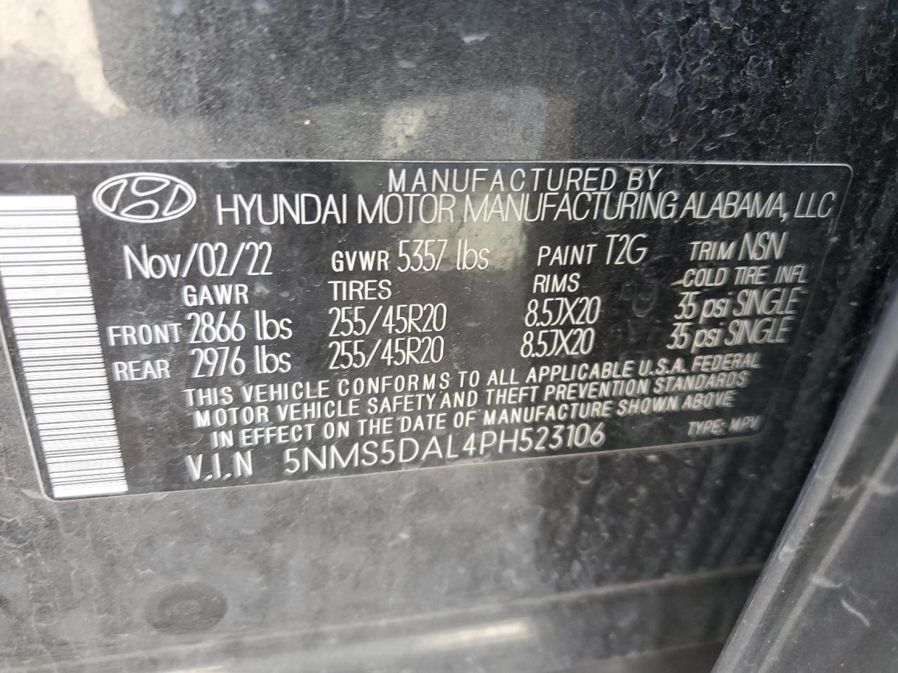 5NMS5DAL4PH523106 2023 Hyundai Santa Fe Calligraphy