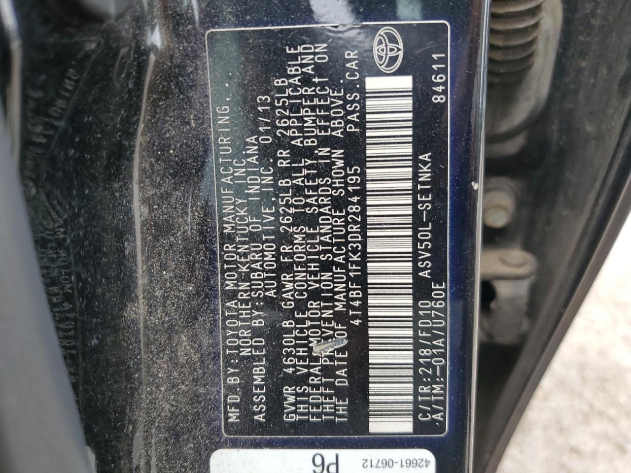 4T4BF1FK3DR284195 2013 Toyota Camry L