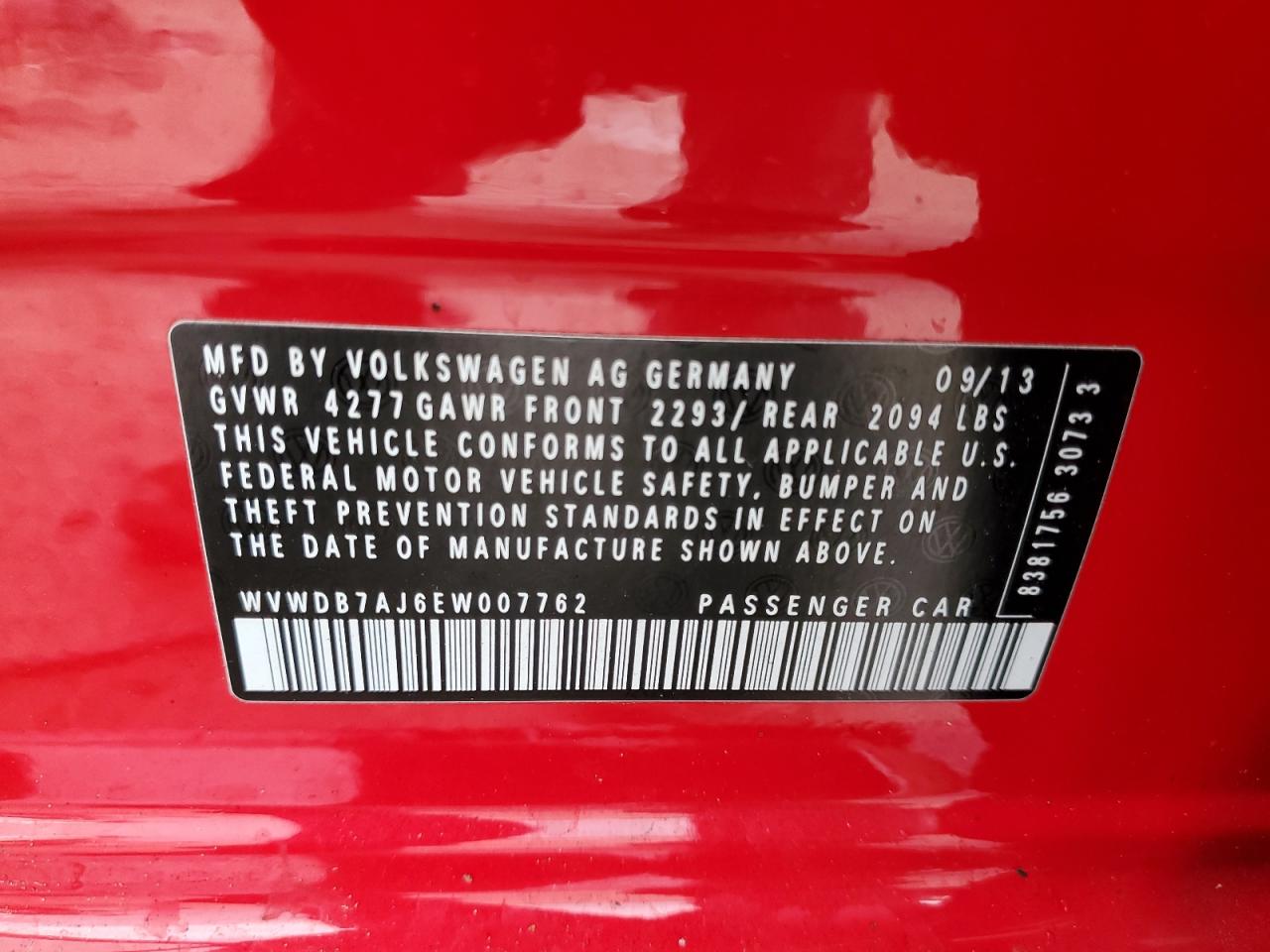 WVWDB7AJ6EW007762 2014 Volkswagen Golf