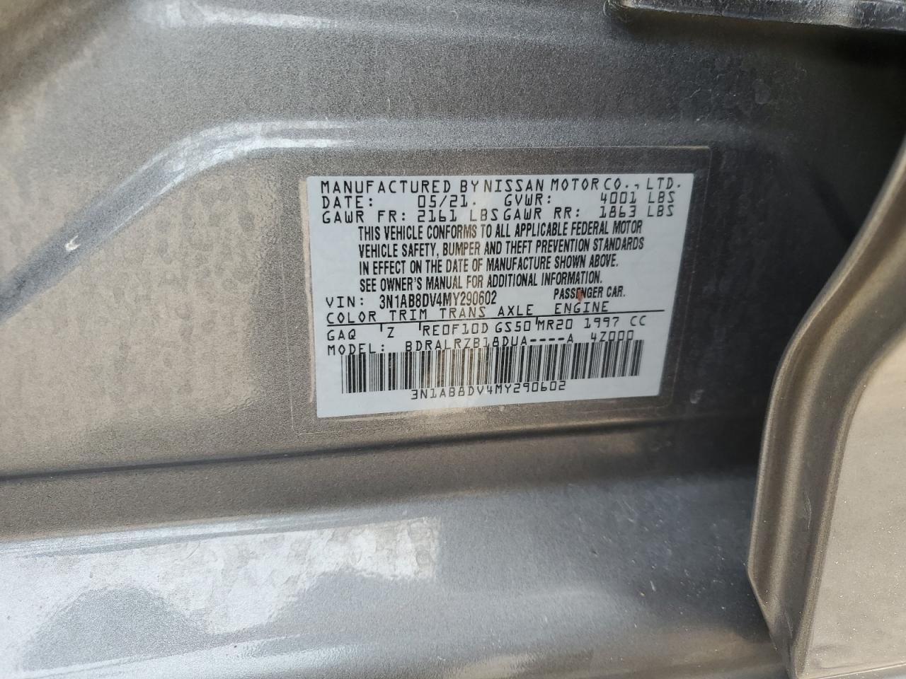 2021 Nissan Sentra Sr VIN: 3N1AB8DV4MY290602 Lot: 71098094