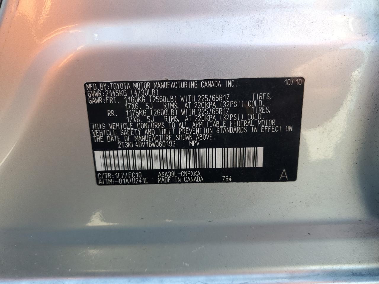 2T3KF4DV1BW060193 2011 Toyota Rav4