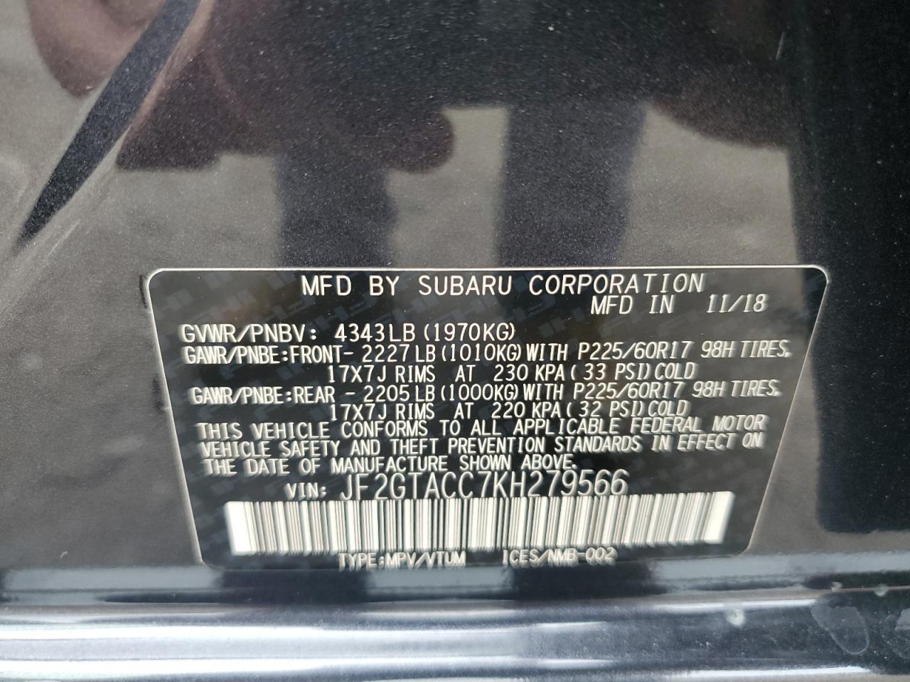 JF2GTACC7KH279566 2019 Subaru Crosstrek Premium