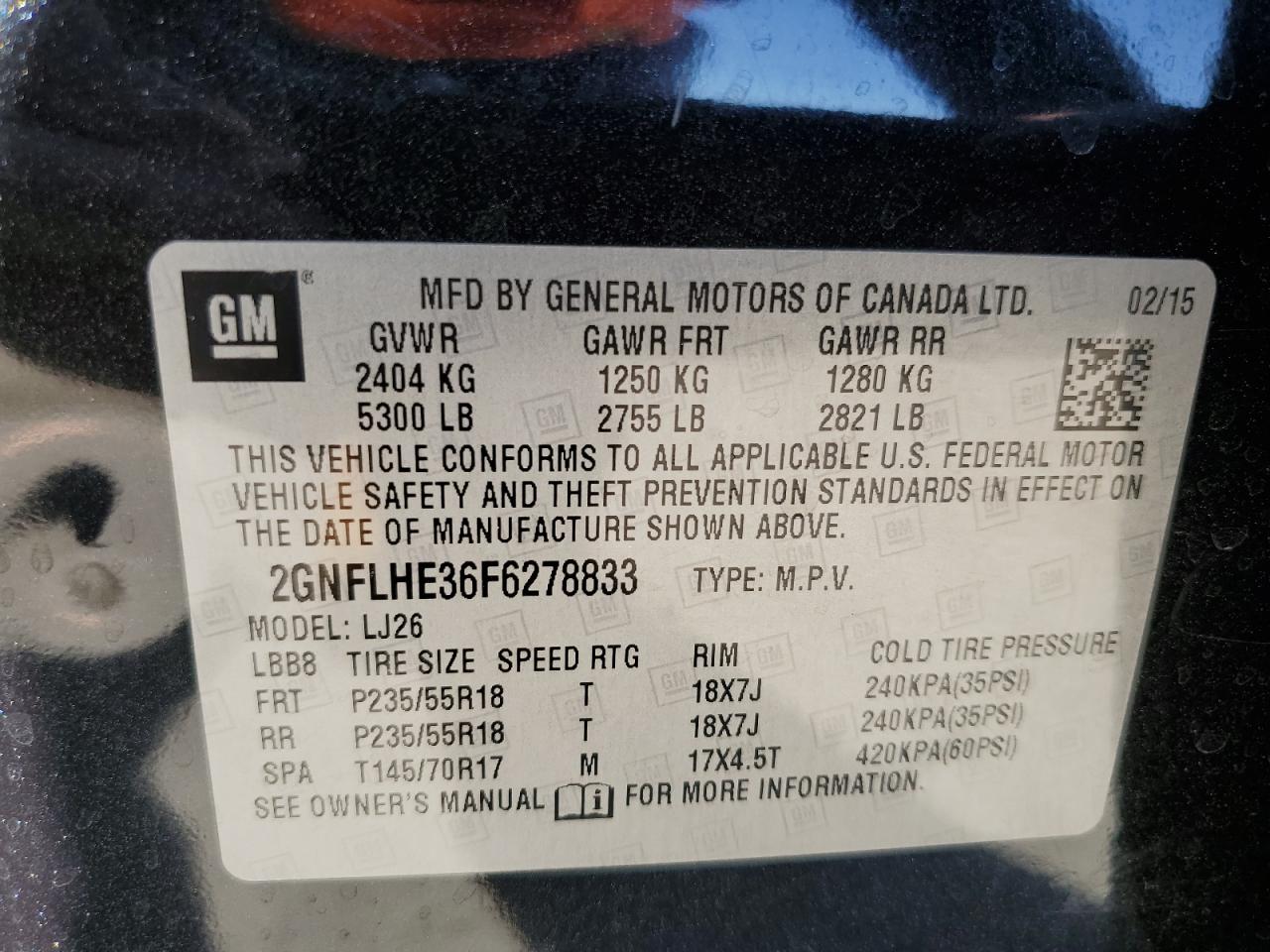 2GNFLHE36F6278833 2015 Chevrolet Equinox Ltz