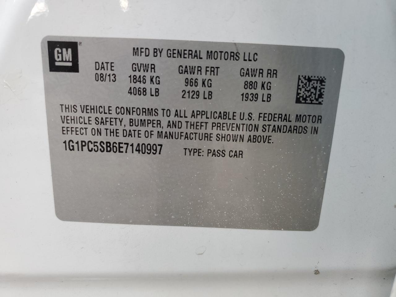 2014 Chevrolet Cruze Lt VIN: 1G1PC5SB6E7140997 Lot: 70790044