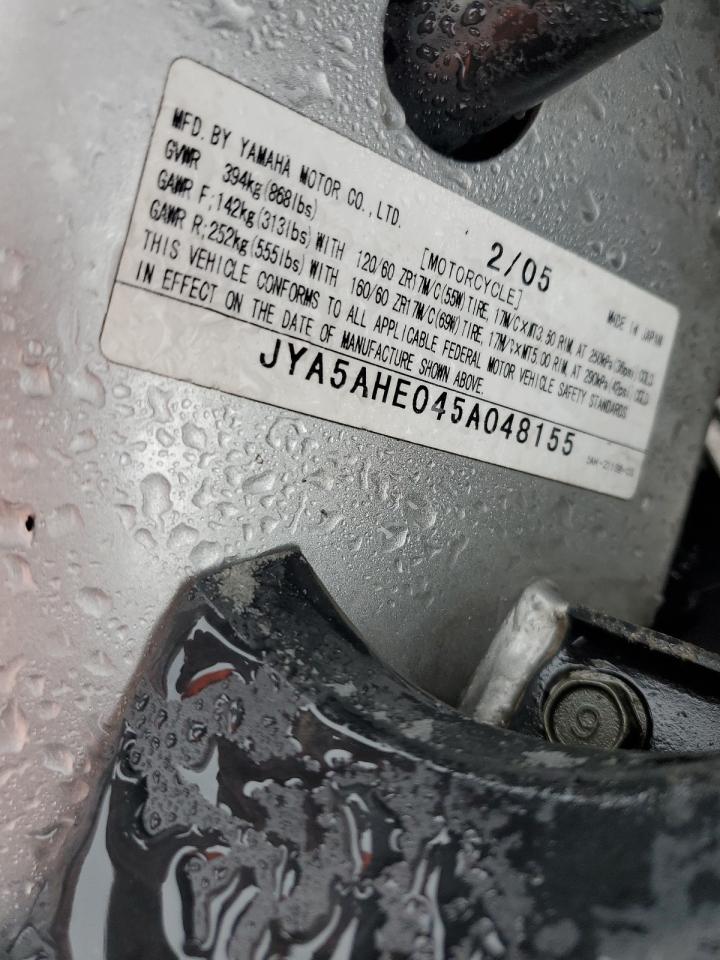 2005 Yamaha Yzf600 R VIN: JYA5AHE045A048155 Lot: 72527134