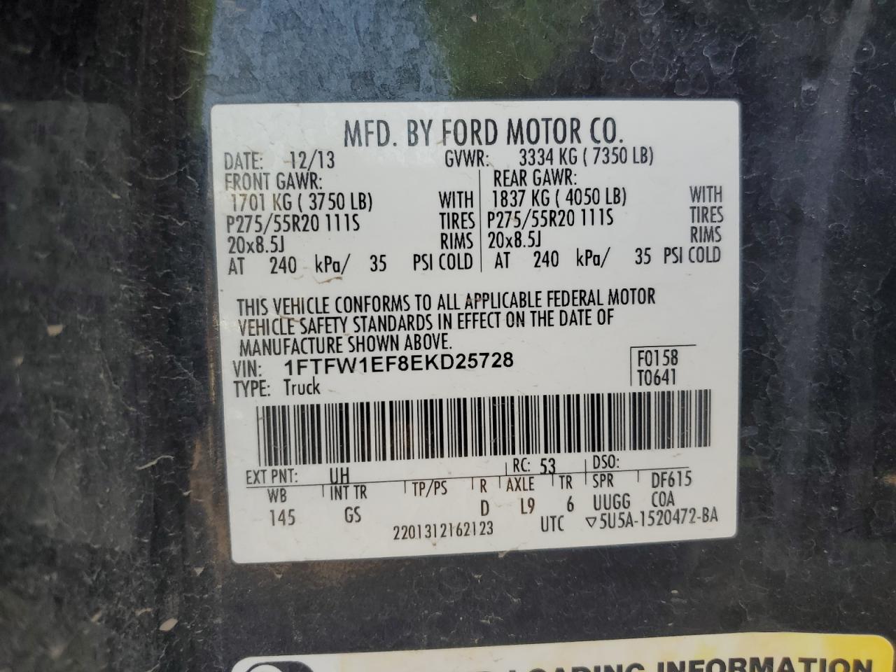 1FTFW1EF8EKD25728 2014 Ford F150 Supercrew