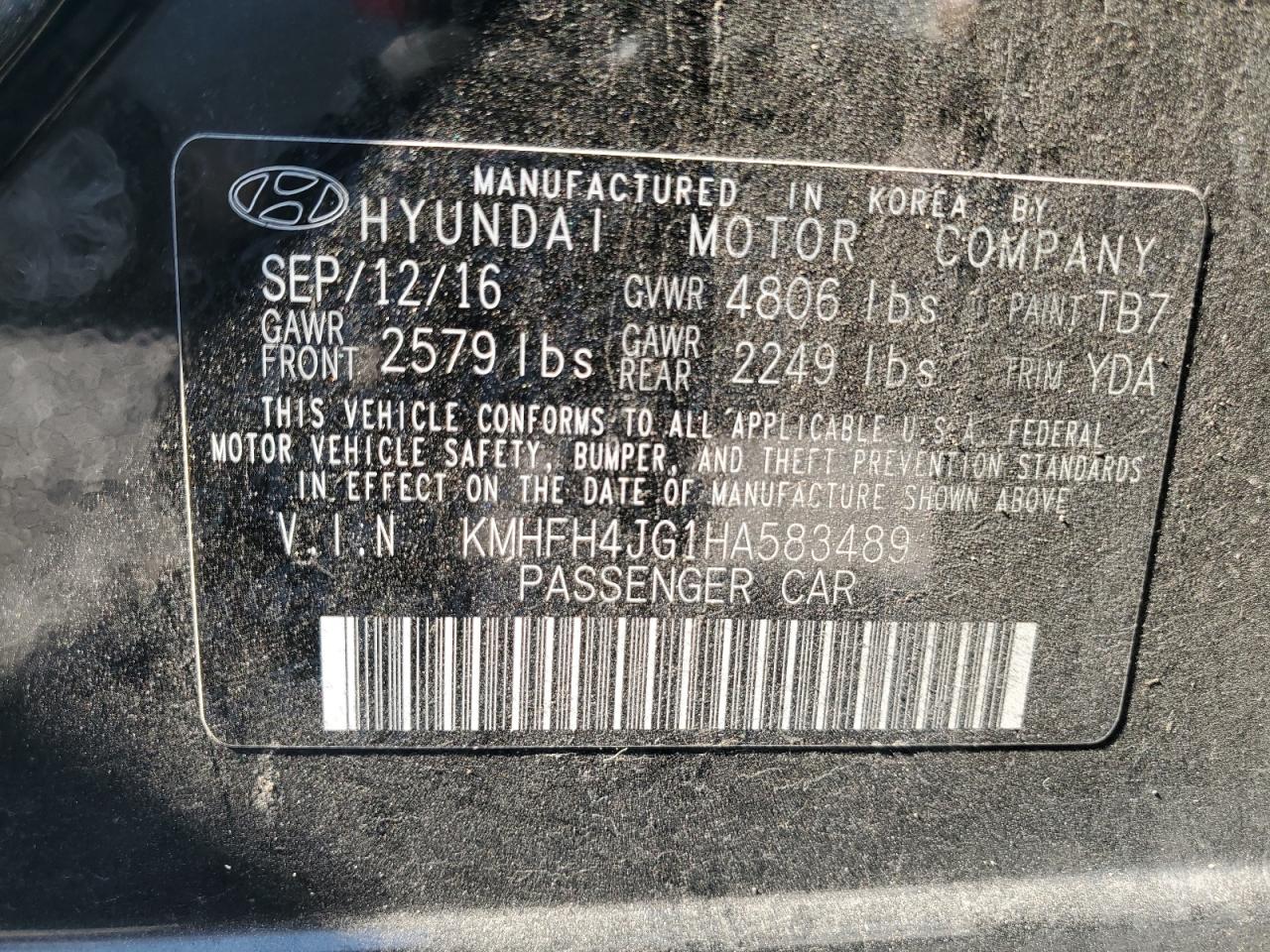 KMHFH4JG1HA583489 2017 Hyundai Azera Limited