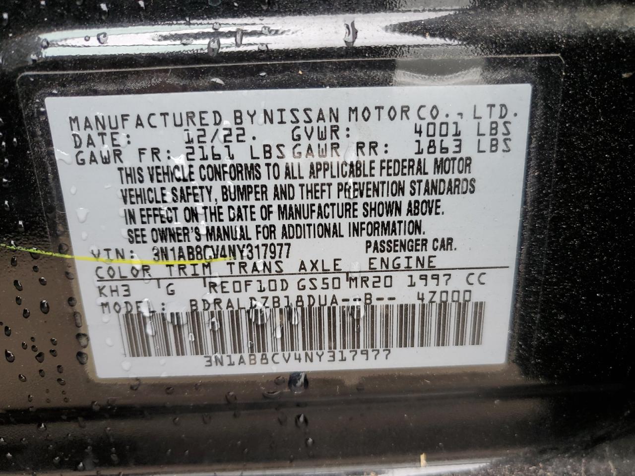 3N1AB8CV4NY317977 2022 Nissan Sentra Sv