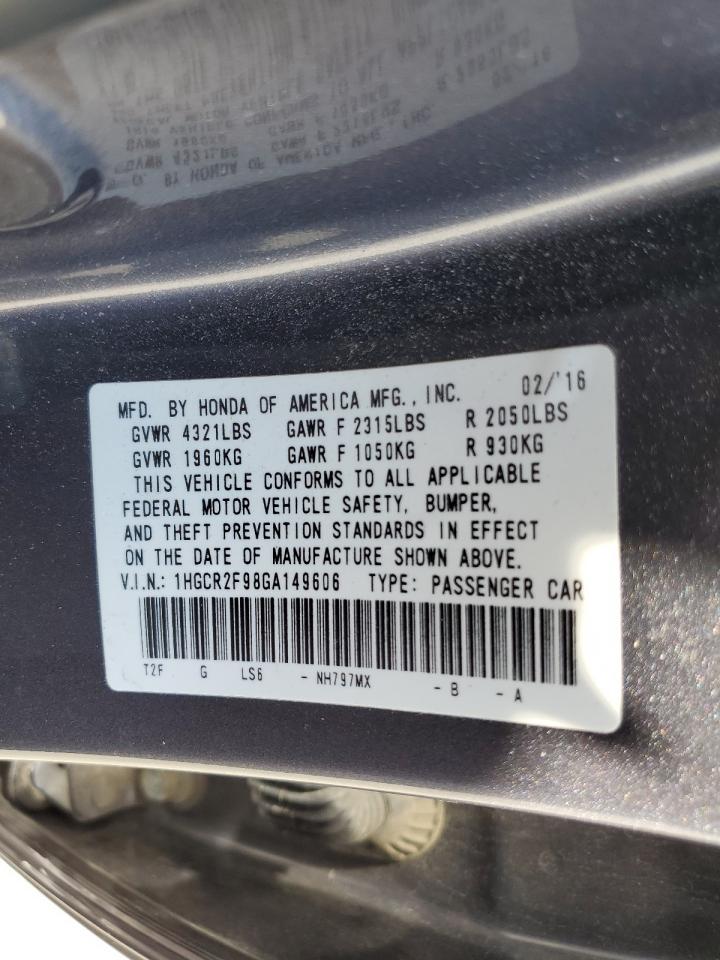 1HGCR2F98GA149606 2016 Honda Accord Exl