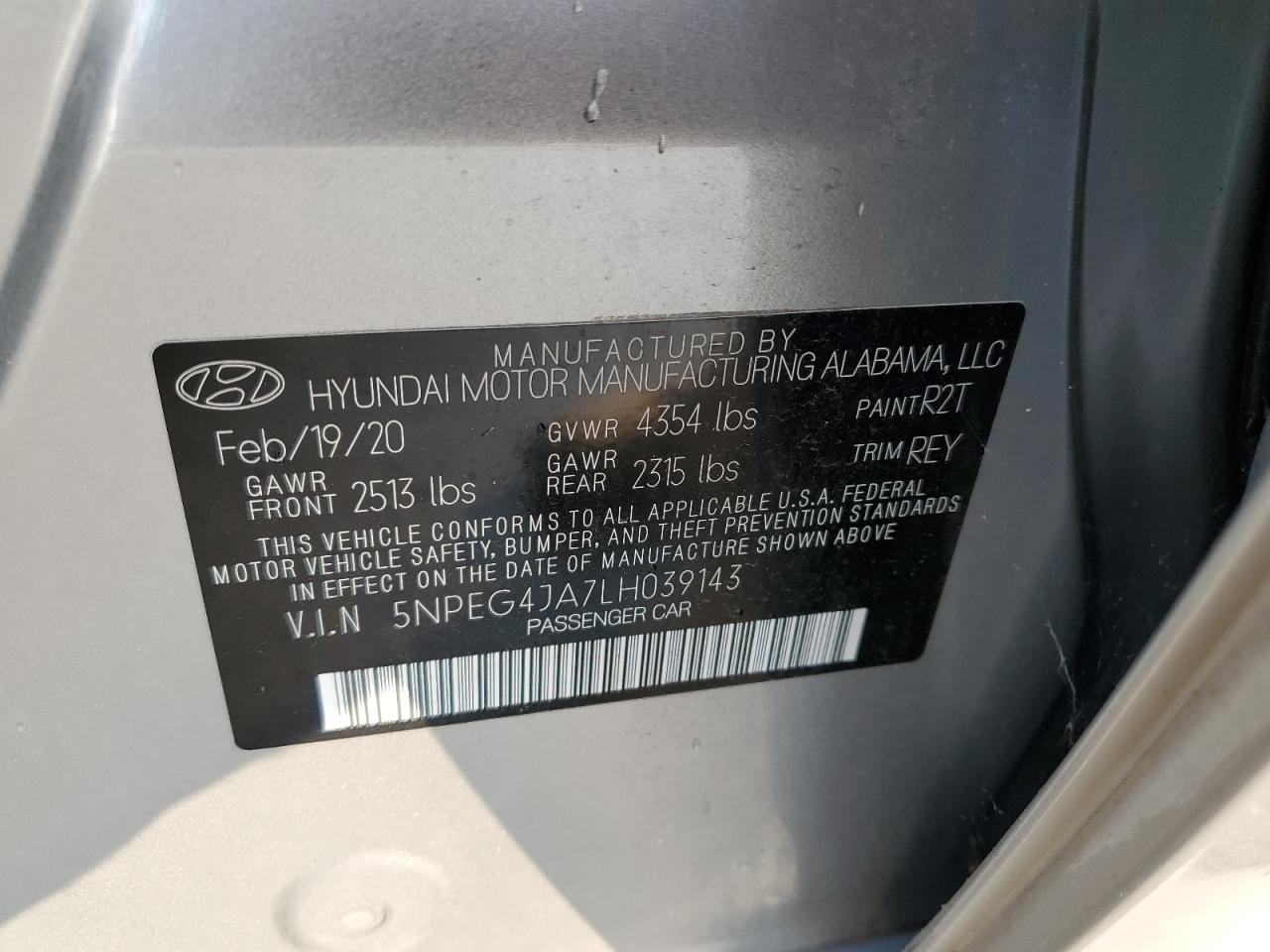 5NPEG4JA7LH039143 2020 Hyundai Sonata Se