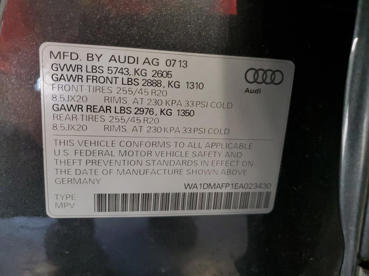 WA1DMAFP1EA023430 2014 Audi Q5 Tdi Premium Plus