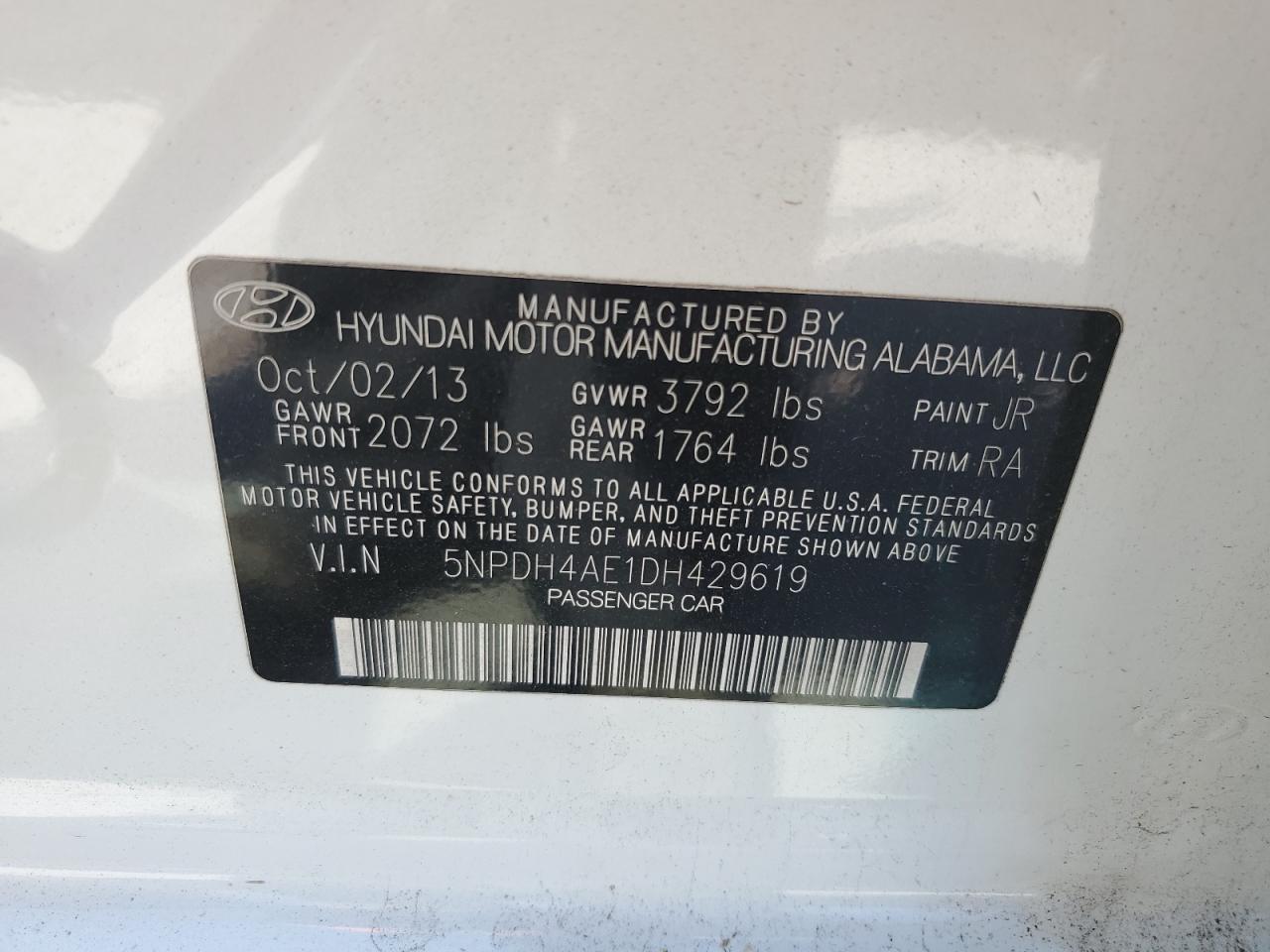 5NPDH4AE1DH429619 2013 Hyundai Elantra Gls