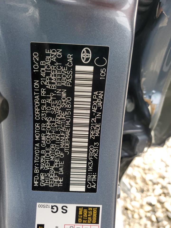 JTDEPMAE1MJ151870 2021 Toyota Corolla Le JTDEPMAE1MJ151870 2021 Toyota Corolla Le