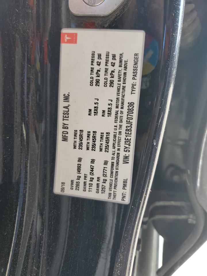 5YJ3E1EB3JF070836 2018 Tesla Model 3