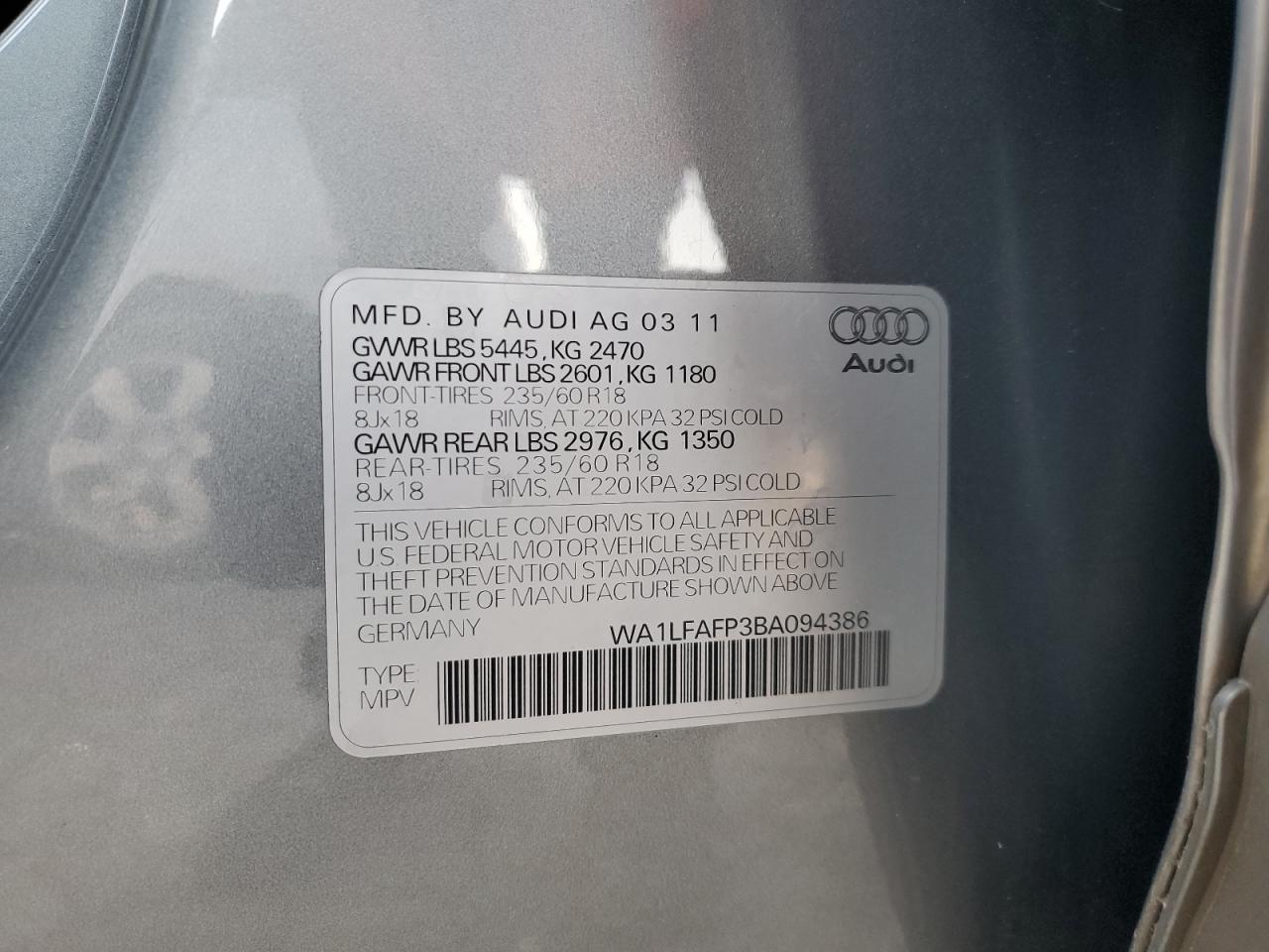 WA1LFAFP3BA094386 2011 Audi Q5 Premium Plus