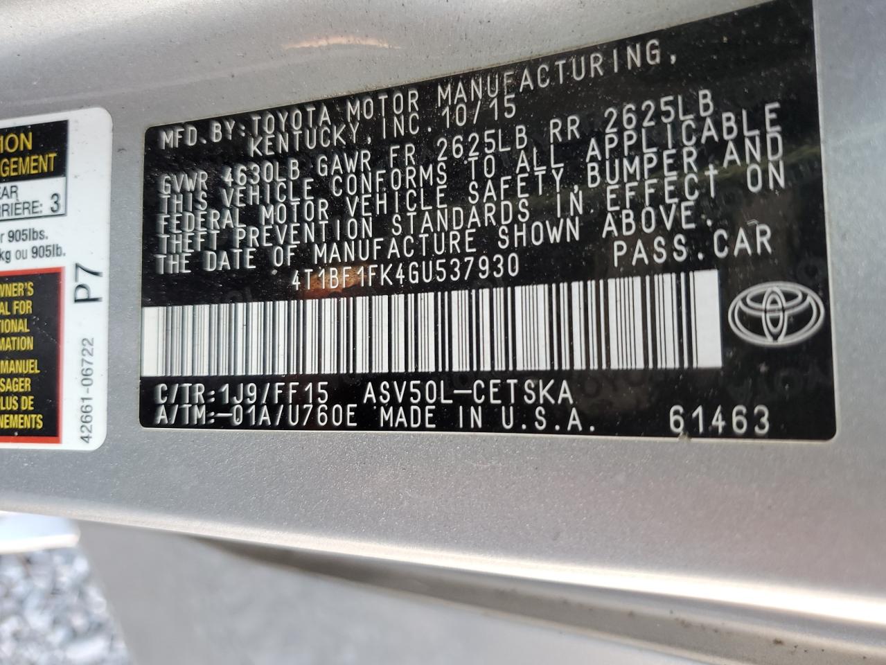 4T1BF1FK4GU537930 2016 TOYOTA CAMRY - Image 12