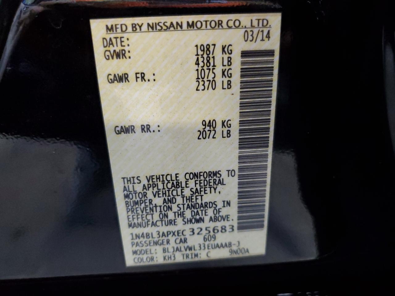 1N4BL3APXEC325683 2014 Nissan Altima 3.5S