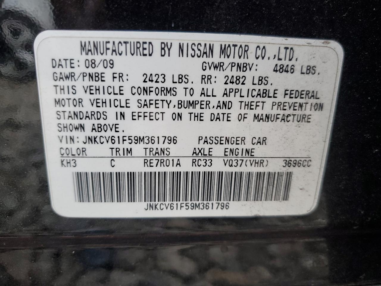 JNKCV61F59M361796 2009 Infiniti G37