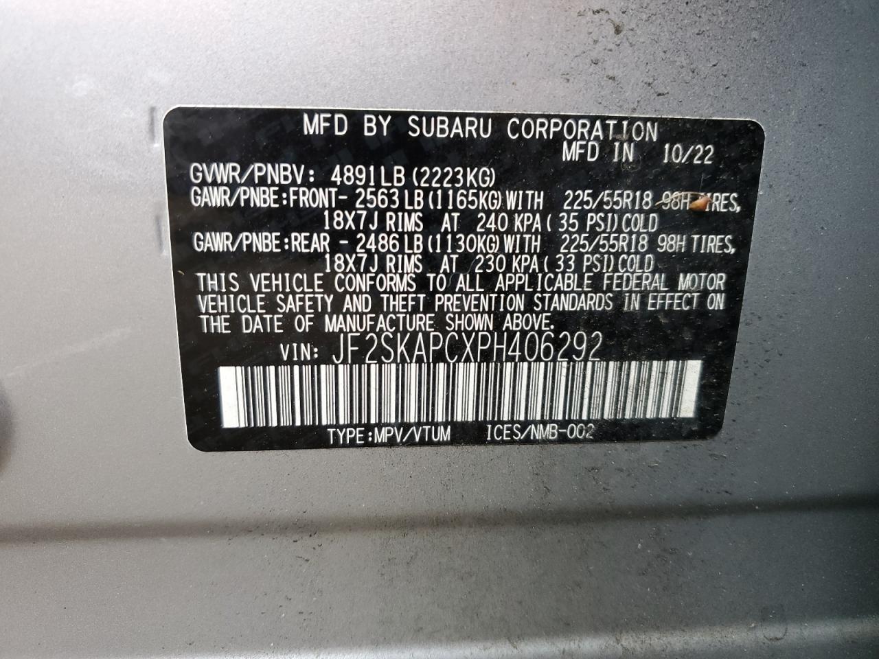 JF2SKAPCXPH406292 2023 Subaru Forester Limited