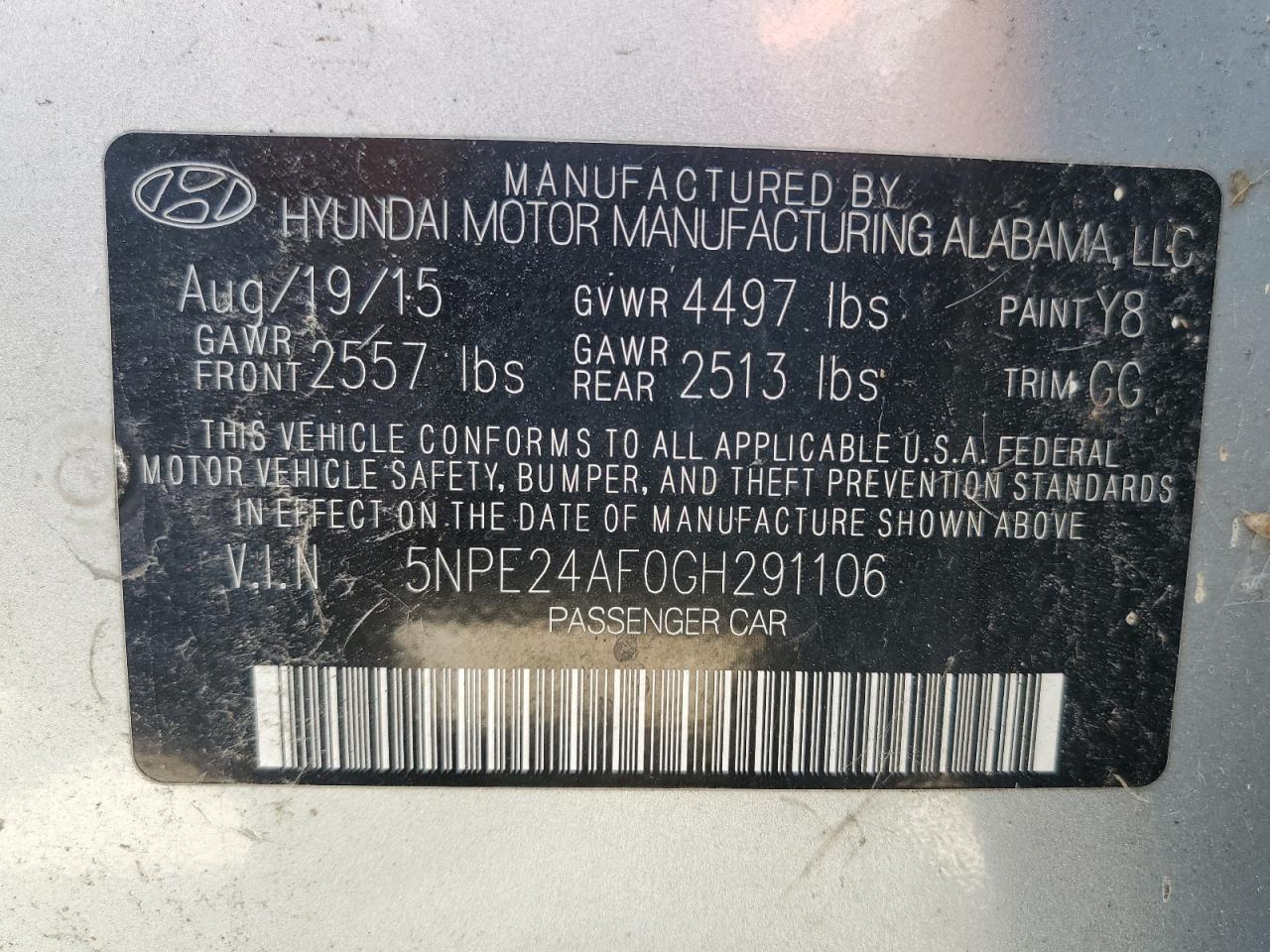 5NPE24AF0GH291106 2016 Hyundai Sonata Se