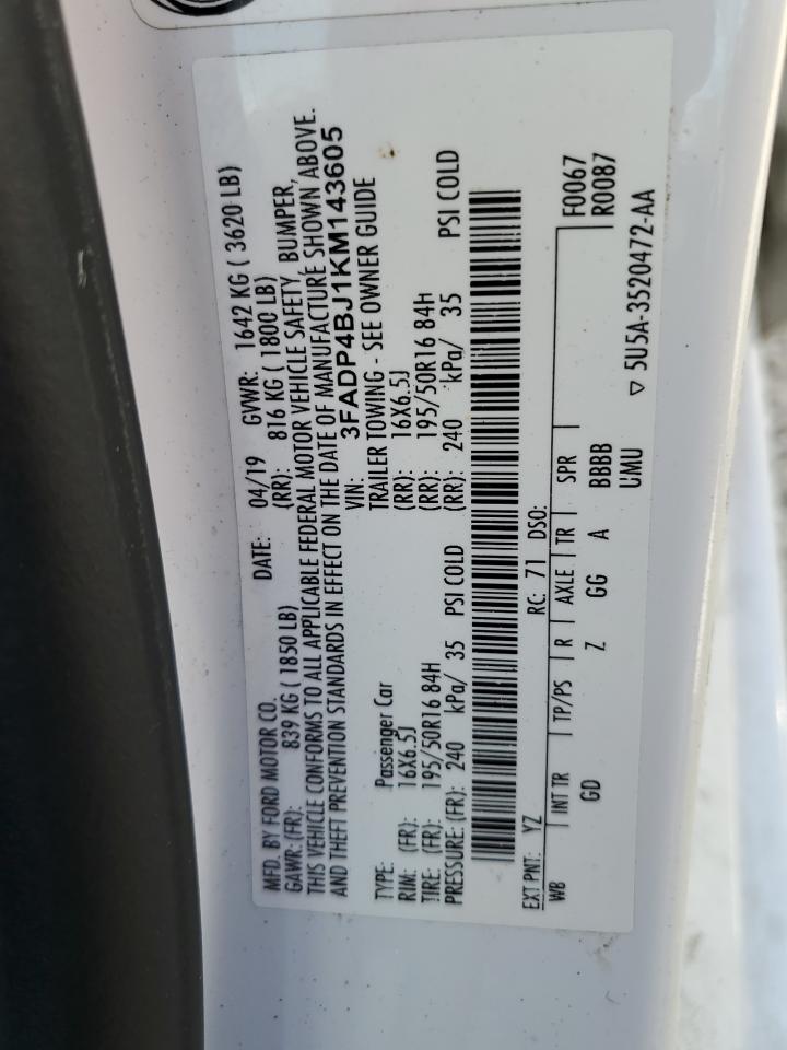 2019 Ford Fiesta Se VIN: 3FADP4BJ1KM143605 Lot: 64472534