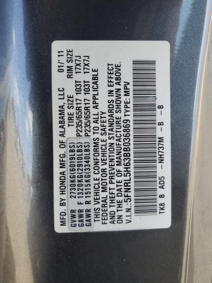 5FNRL5H63BB036869 2011 Honda Odyssey Exl