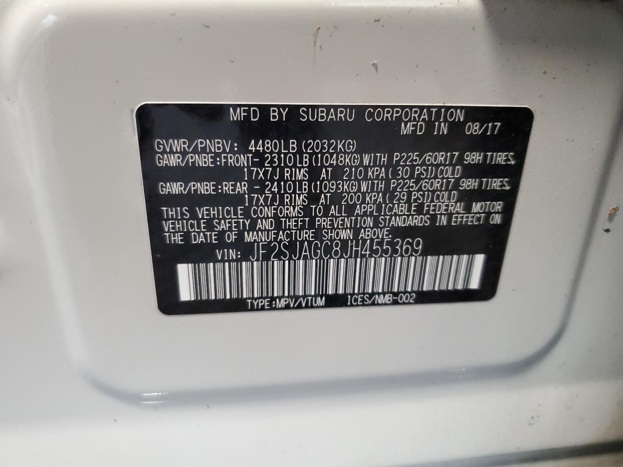 JF2SJAGC8JH455369 2018 Subaru Forester 2.5I Premium