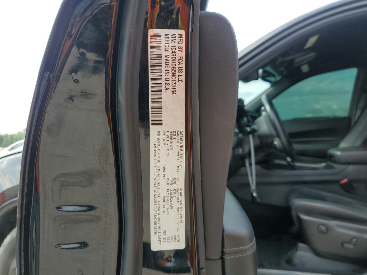 2022 Dodge Durango Gt VIN: 1C4RDHDG5NC173164 Lot: 68381214