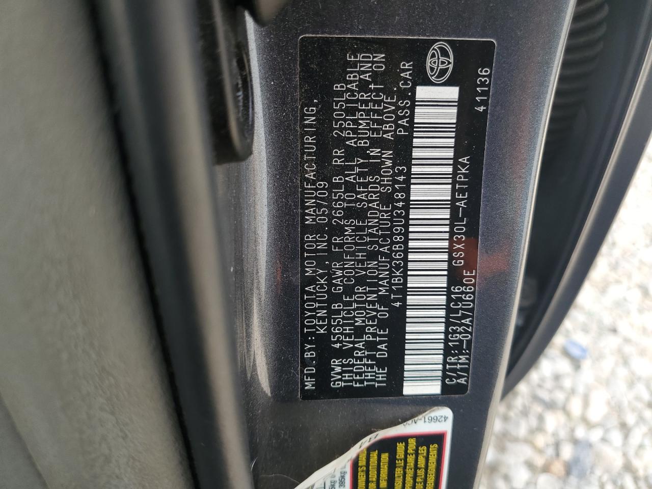 4T1BK36B89U348143 2009 Toyota Avalon Xl