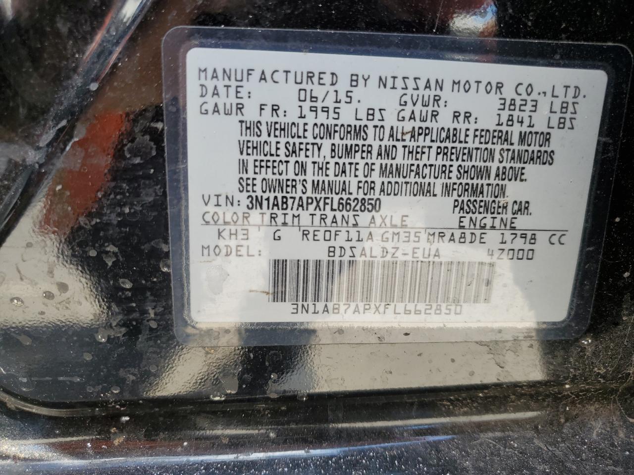 3N1AB7APXFL662850 2015 Nissan Sentra S