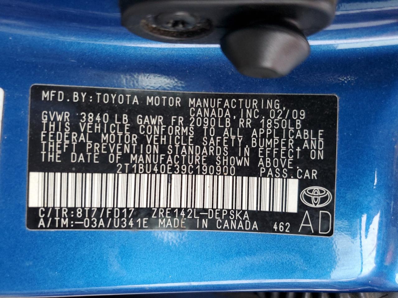 2T1BU40E39C190900 2009 Toyota Corolla Base