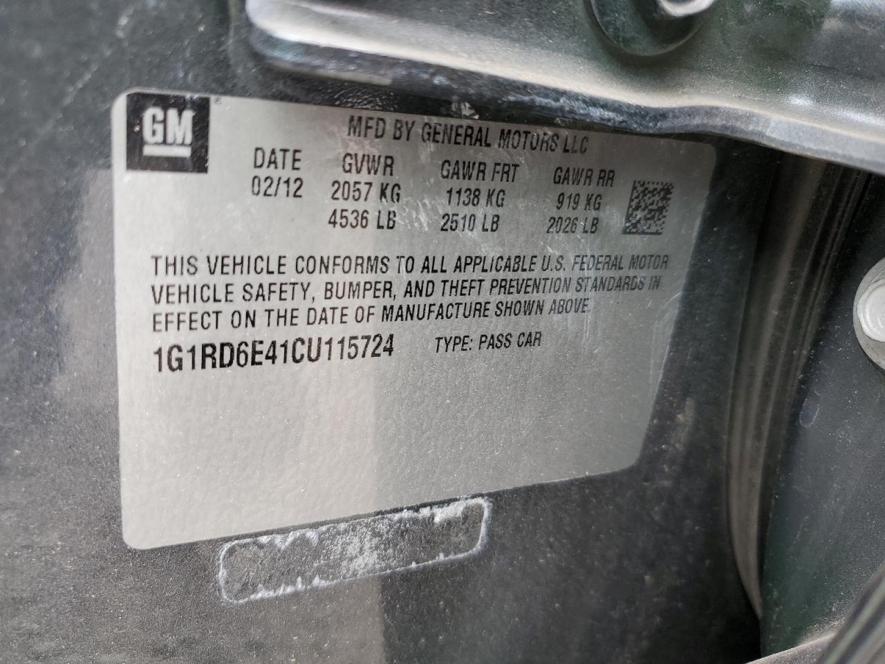 1G1RD6E41CU115724 2012 Chevrolet Volt