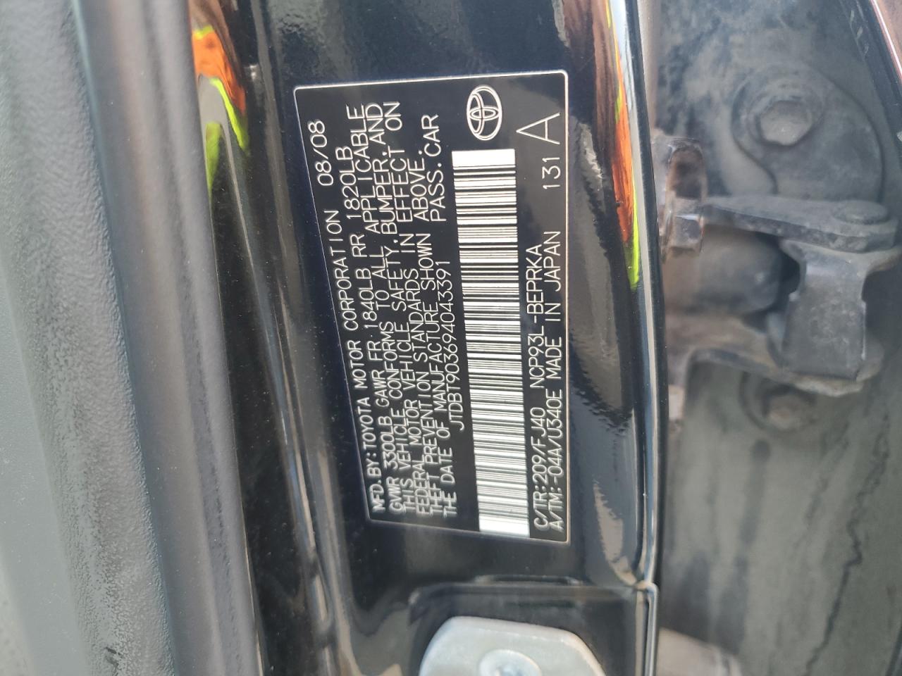 JTDBT903694043391 2009 Toyota Yaris