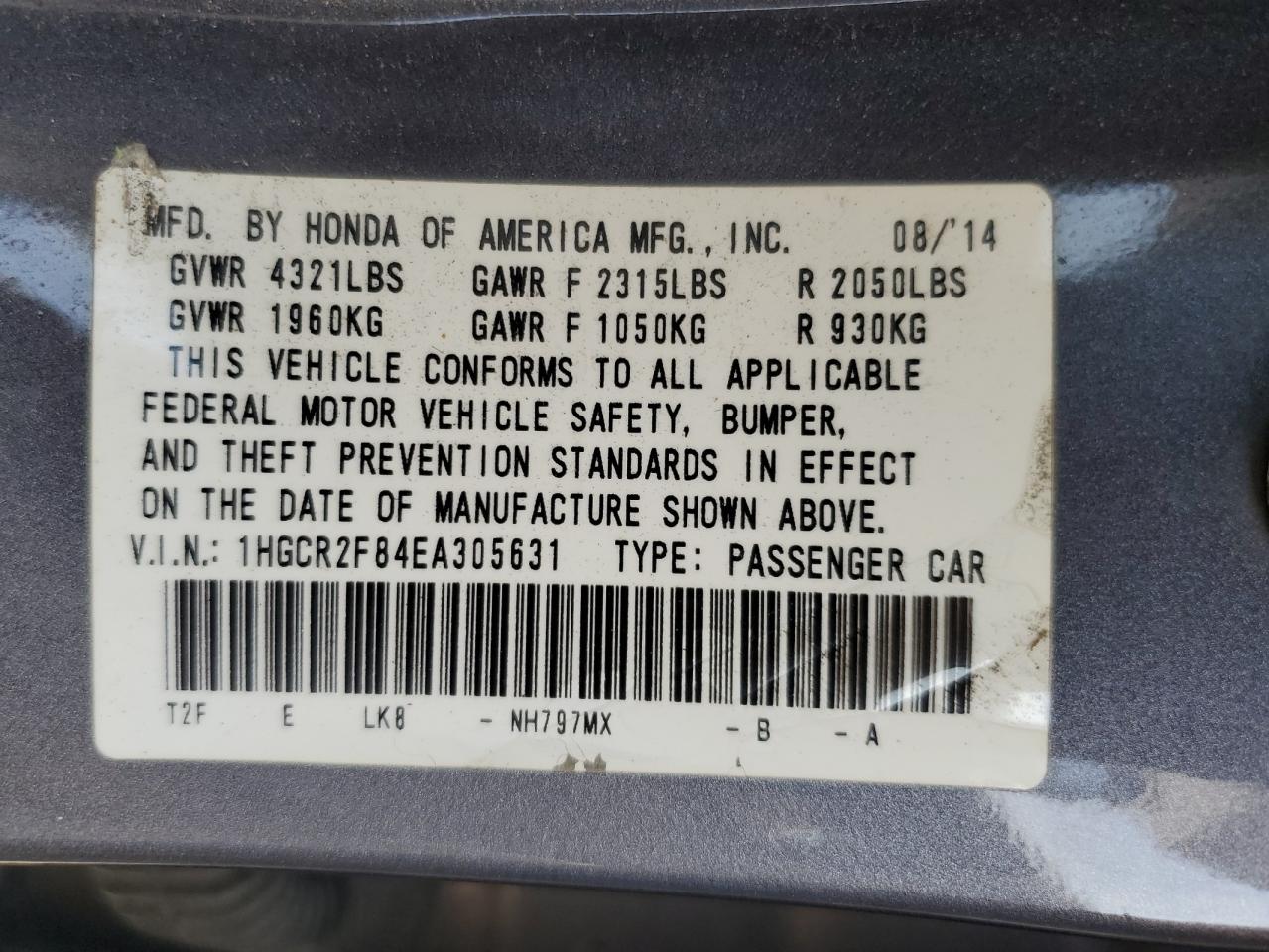 1HGCR2F84EA305631 2014 Honda Accord Exl