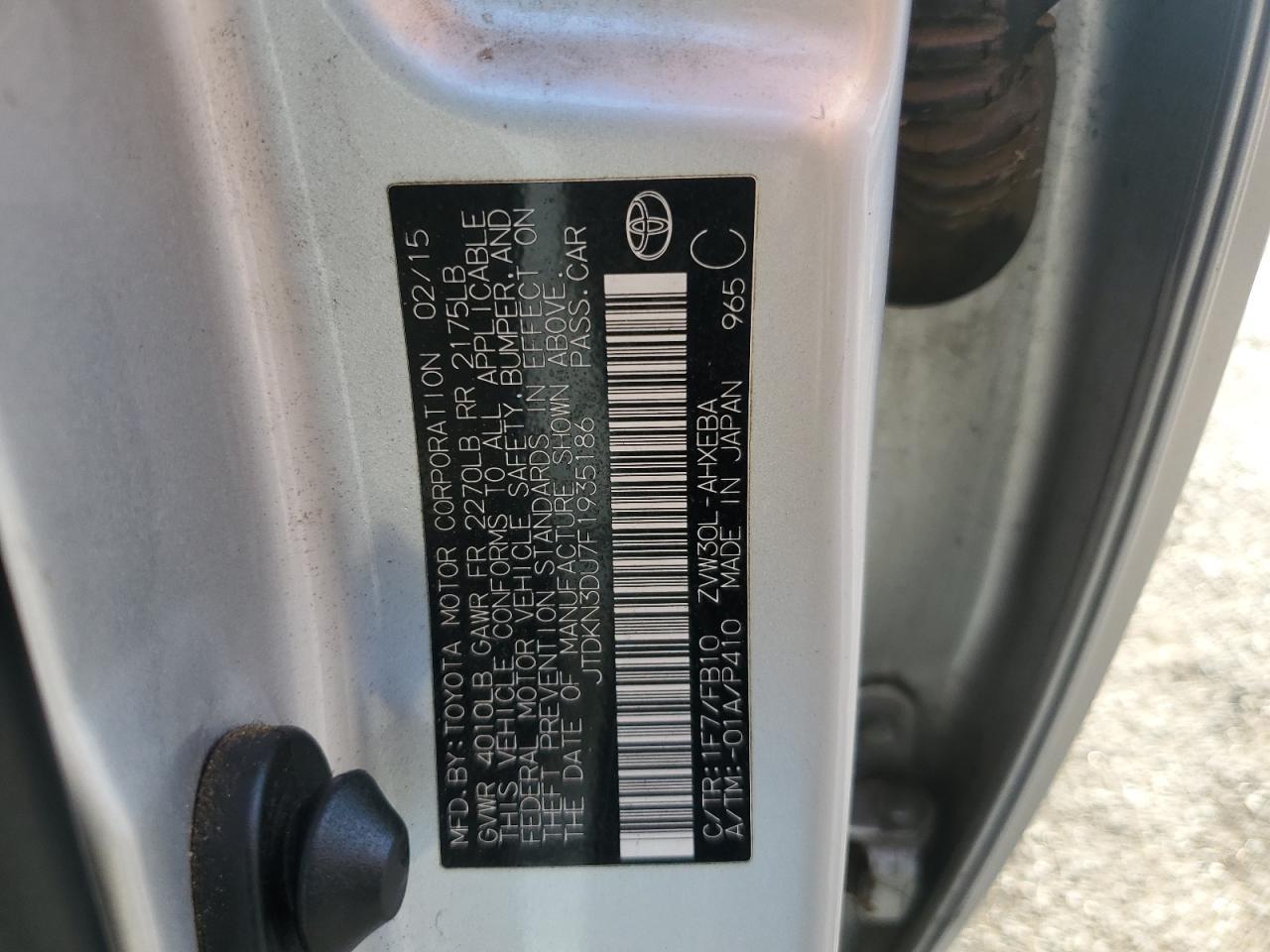 JTDKN3DU7F1935186 2015 Toyota Prius