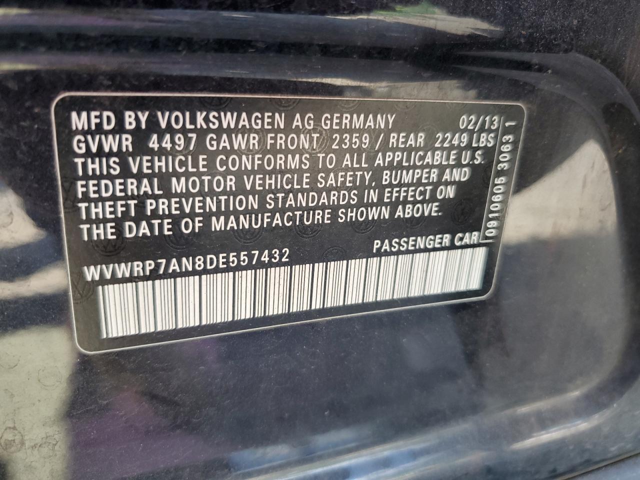 WVWRP7AN8DE557432 2013 Volkswagen Cc Luxury