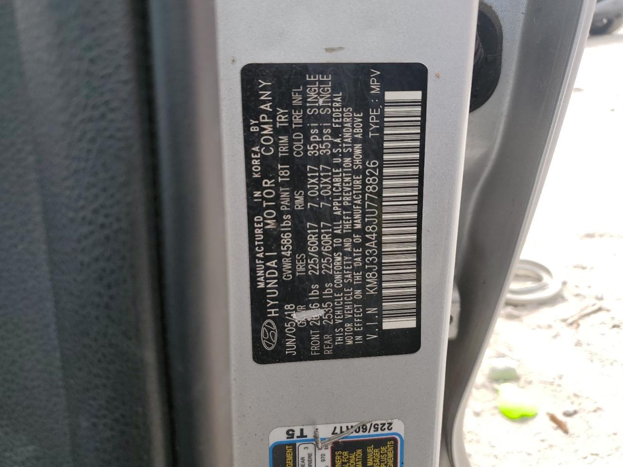 2018 Hyundai Tucson Sel VIN: KM8J33A48JU778826 Lot: 70271294