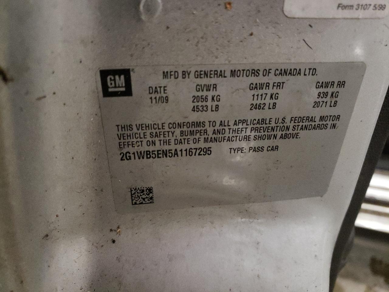 2010 Chevrolet Impala Lt VIN: 2G1WB5EN5A1167295 Lot: 71301034