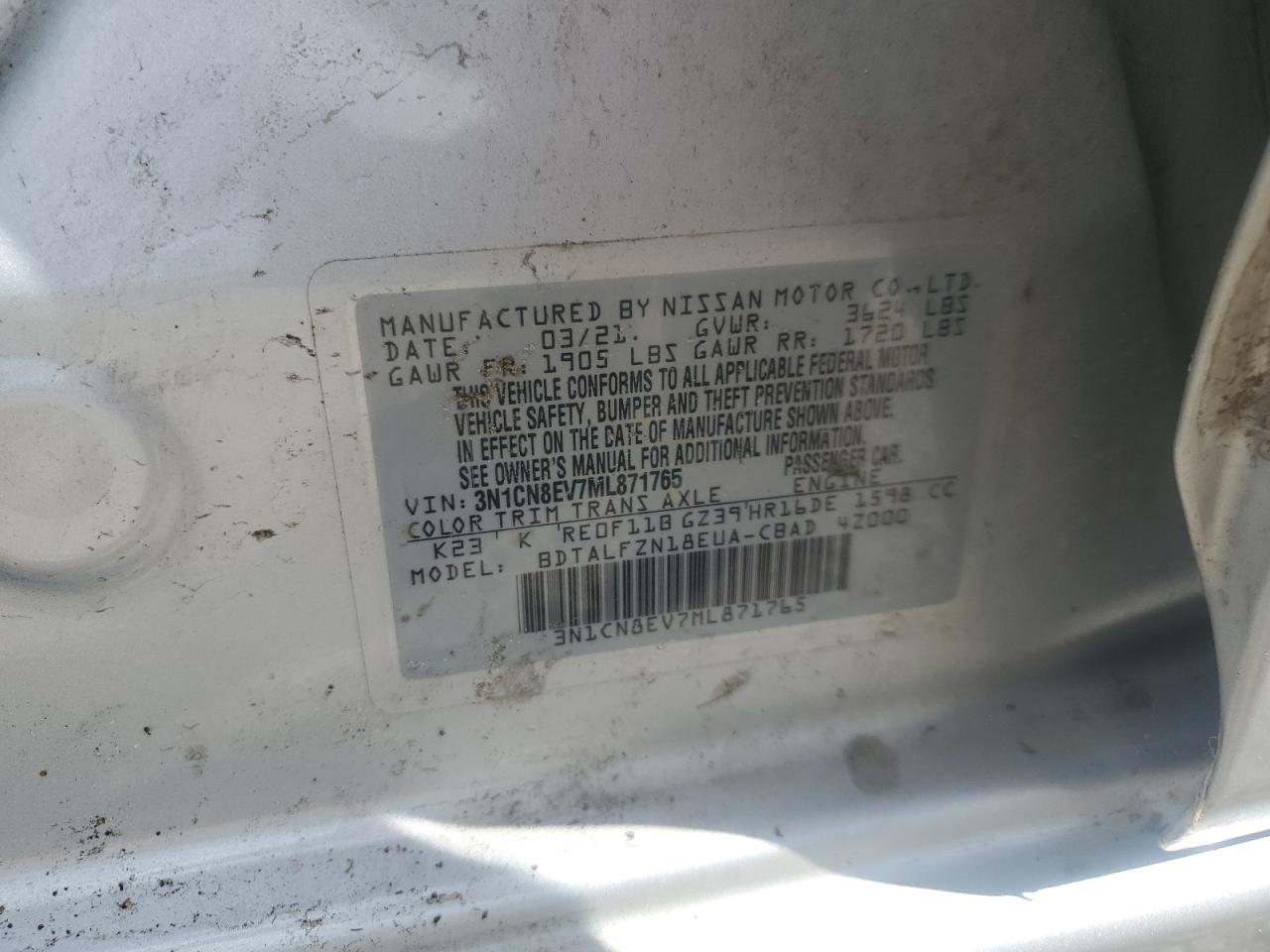 3N1CN8EV7ML871765 2021 Nissan Versa Sv