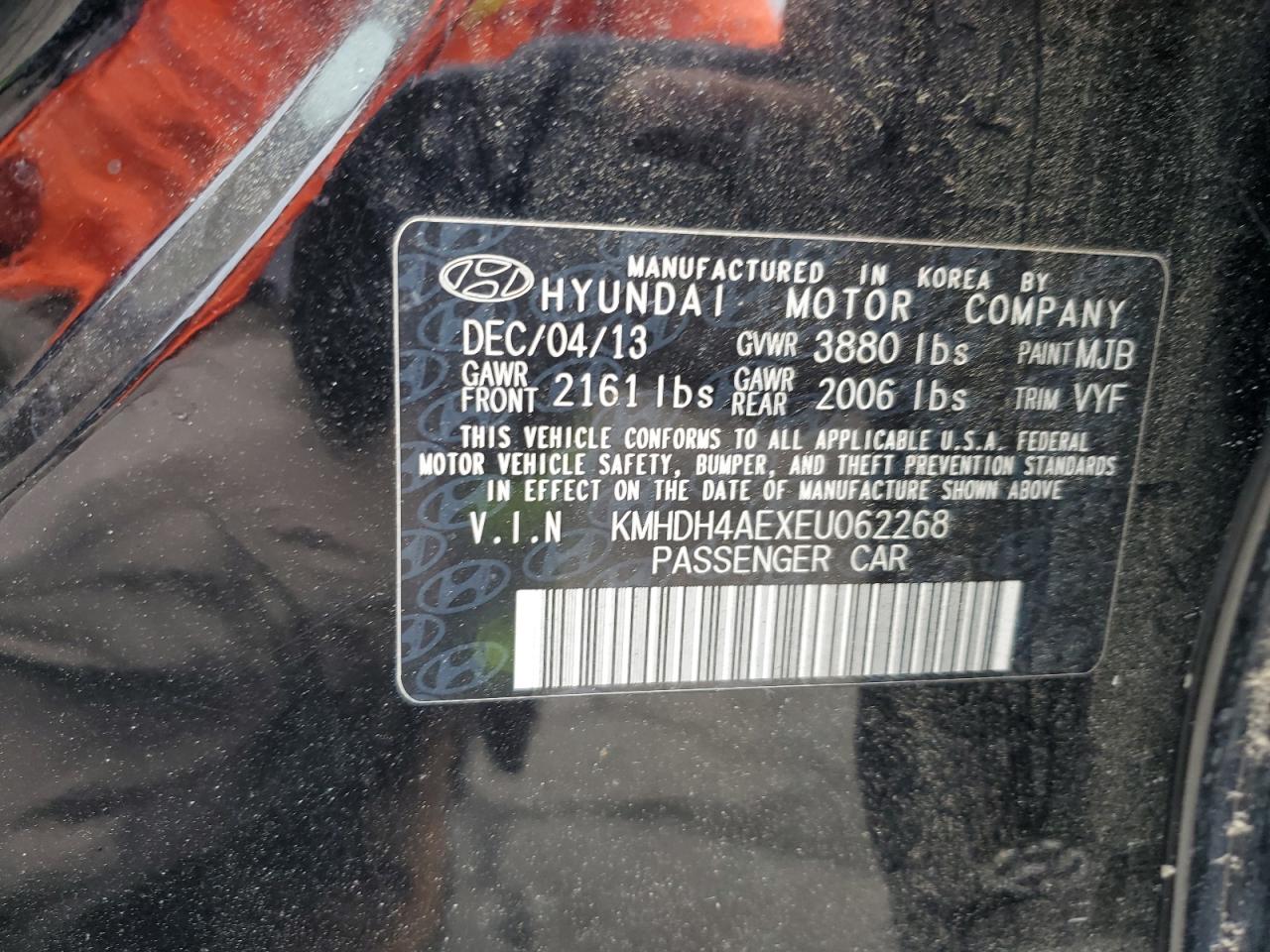 KMHDH4AEXEU062268 2014 Hyundai Elantra Se