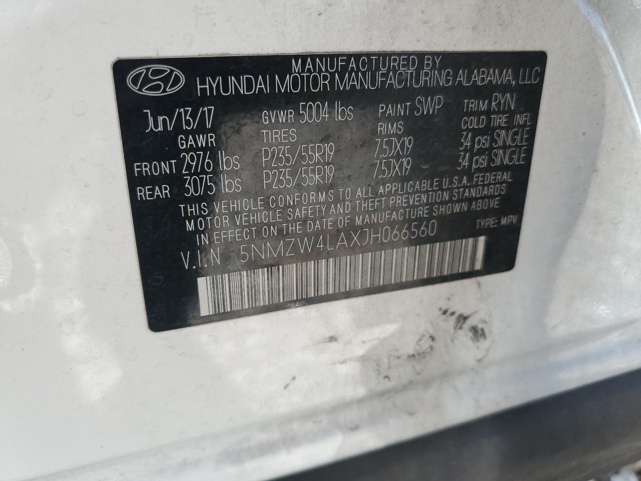 5NMZW4LAXJH066560 2018 Hyundai Santa Fe Sport