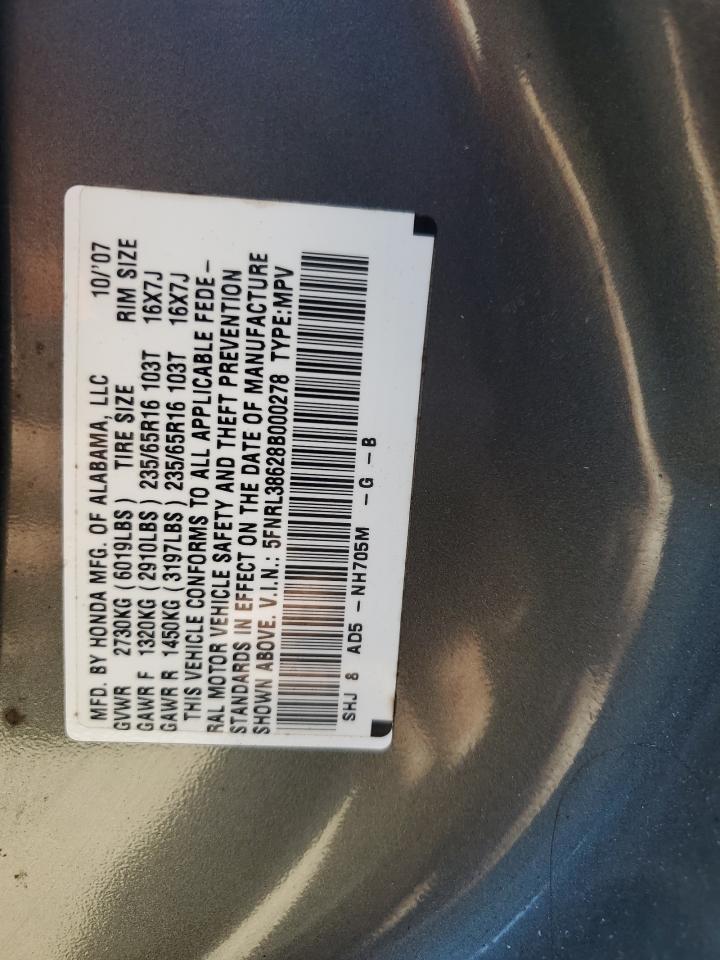 5FNRL38628B000278 2008 Honda Odyssey Exl