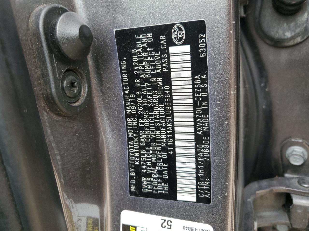 4T1G11AK5LU865640 2020 Toyota Camry Se