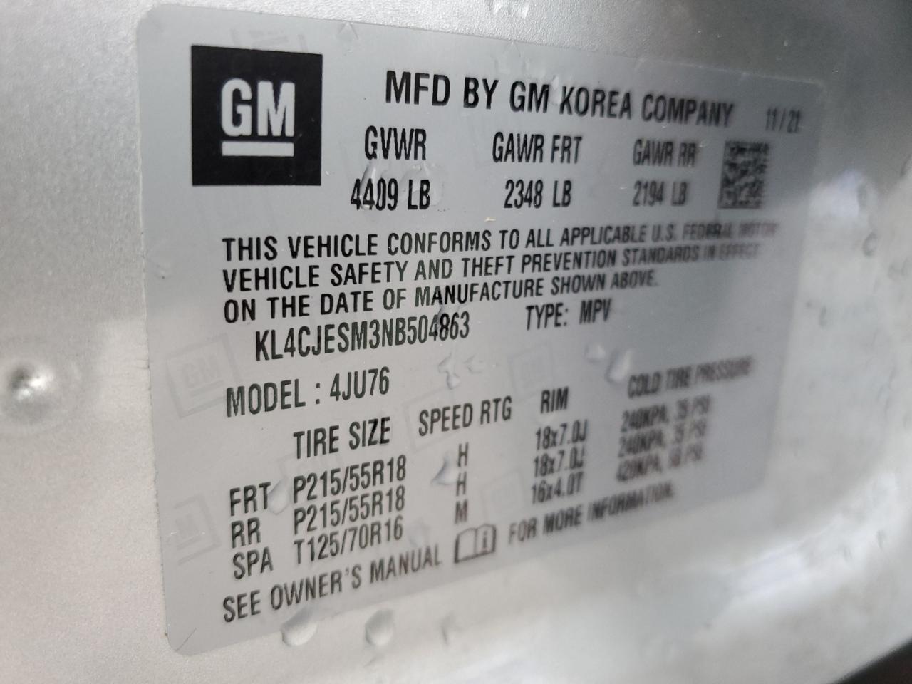 KL4CJESM3NB504863 2022 Buick Encore Preferred