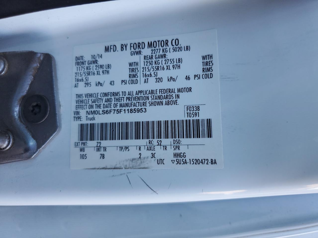 NM0LS6F75F1185953 2015 Ford Transit Connect Xlt