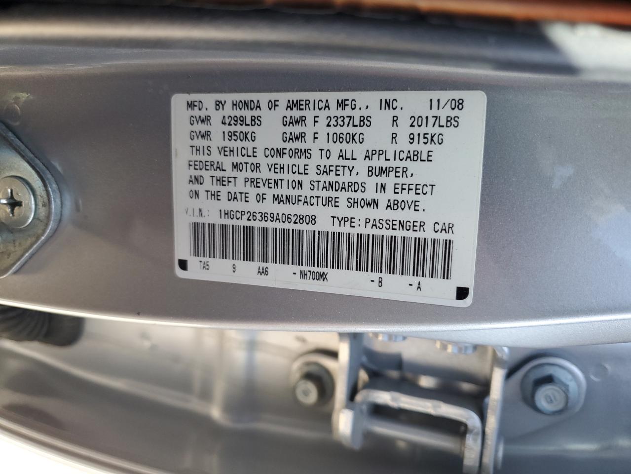 1HGCP26369A062808 2009 Honda Accord Lx