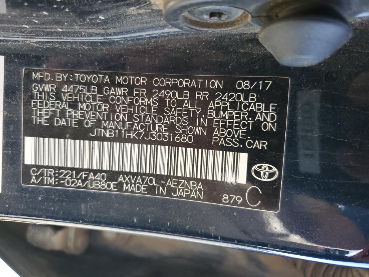 JTNB11HK7J3031680 2018 Toyota Camry L