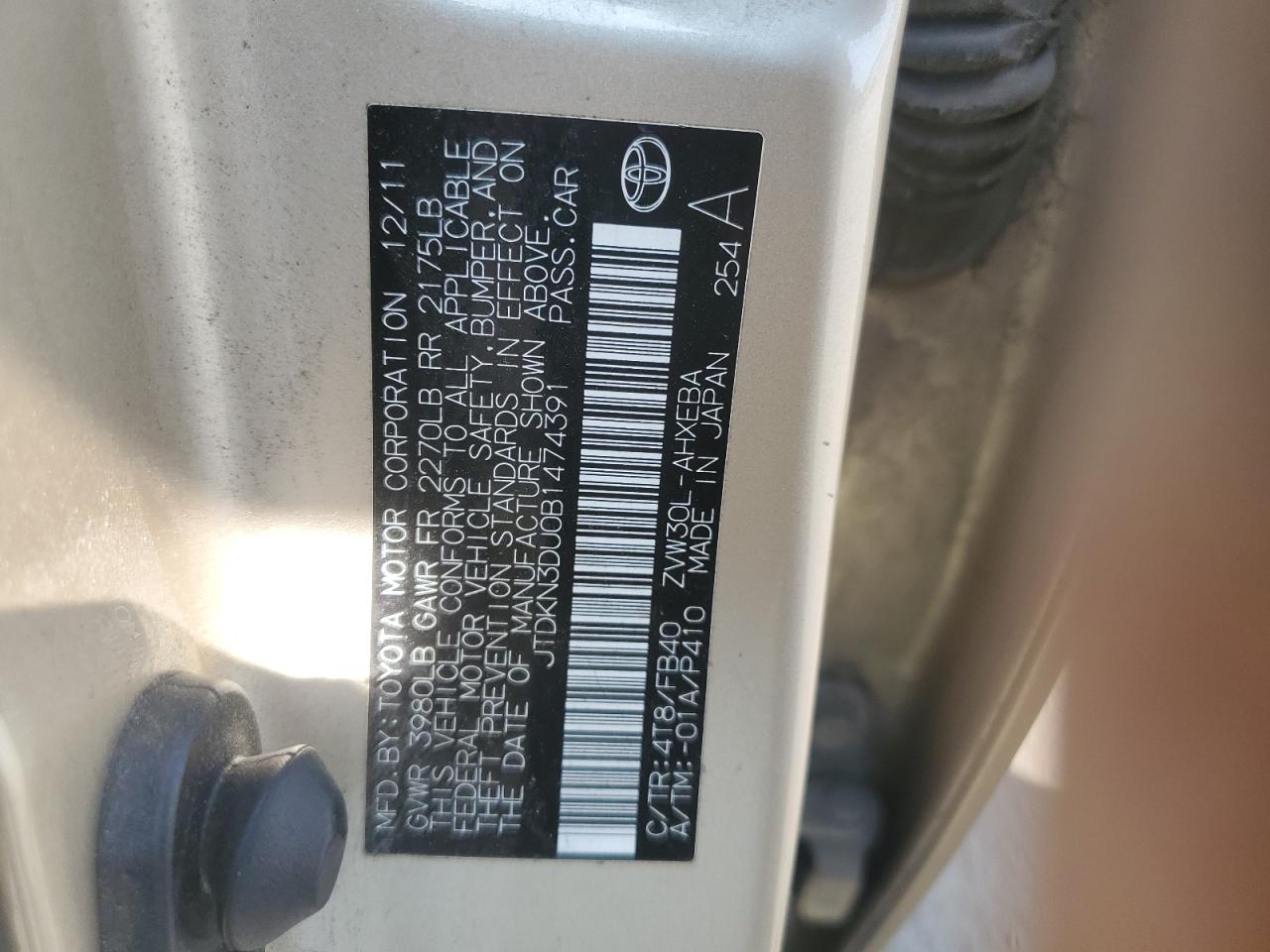 JTDKN3DU0B1474391 2011 Toyota Prius